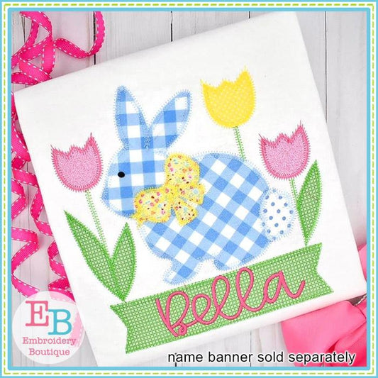 Bunny Bow with Tulips Applique, Applique