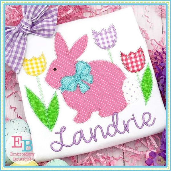 Bunny Bow with Tulips Applique, Applique