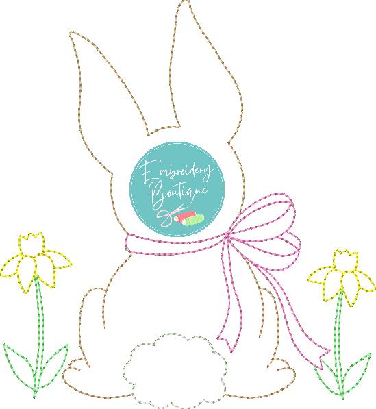 Bunny Back Bow Daffodils Applique, Applique, Embroidery Boutique