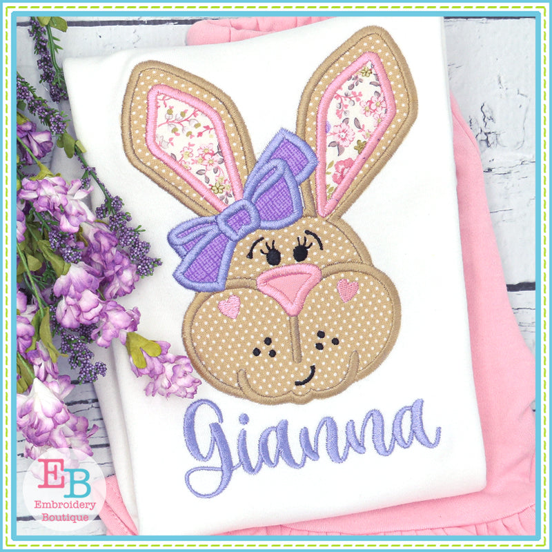 Bunny Bow Satin Applique, Applique