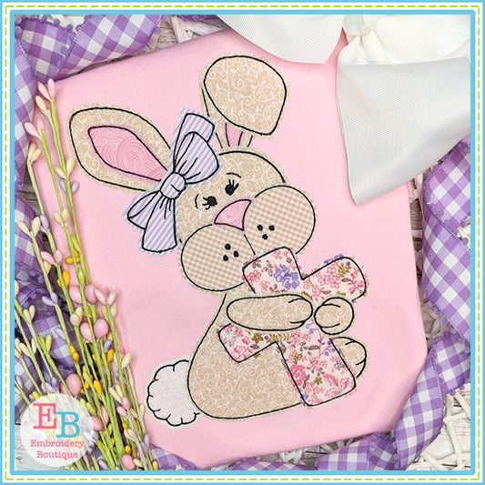 Bunny Bow Cross Bean Stitch Applique, Applique