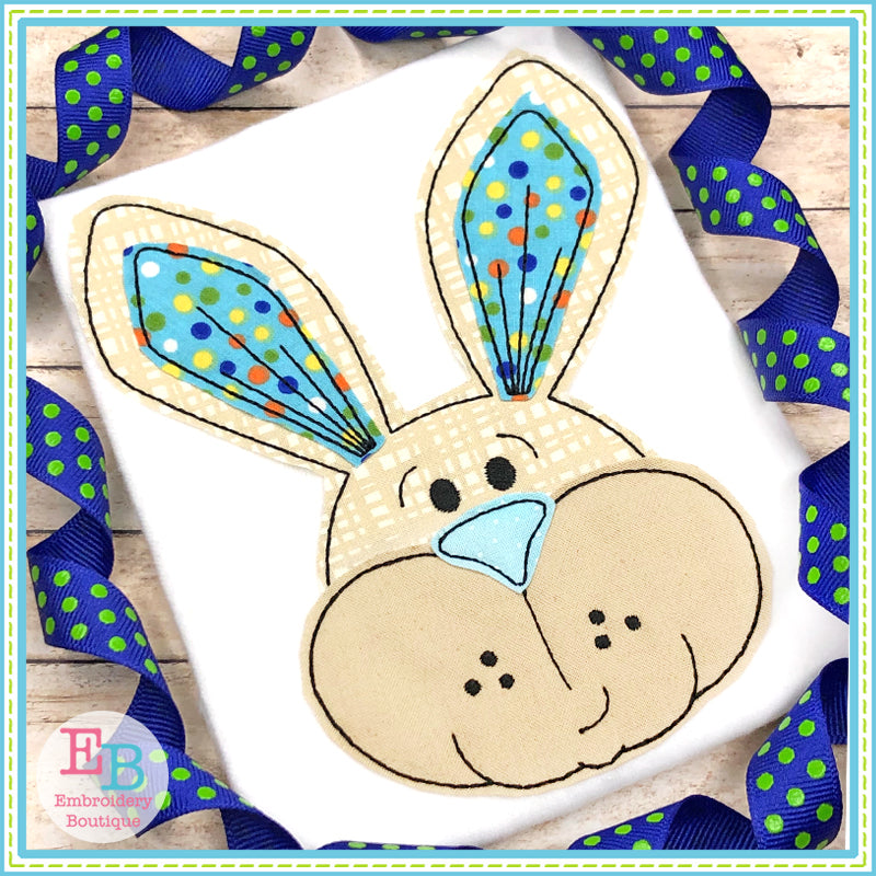 Bunny Face Boy Bean Stitch Applique, Applique