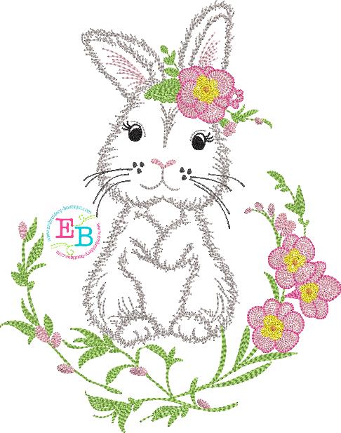 Bunny Floral Frame Embroidery Design, Embroidery