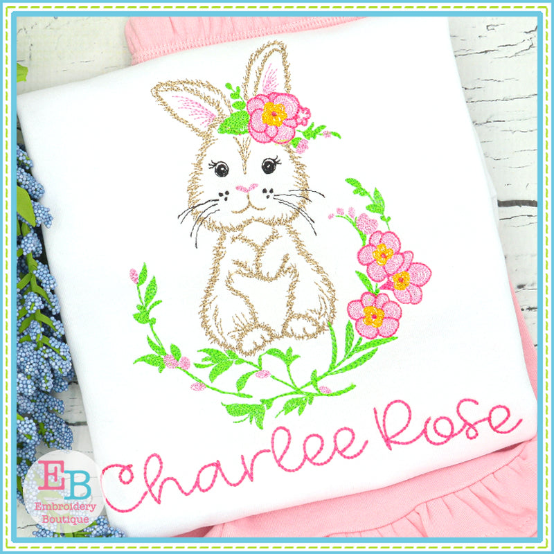 Bunny Floral Frame Embroidery Design, Embroidery