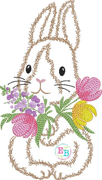 Bunny Flowers Watercolor Embroidery Design, Embroidery