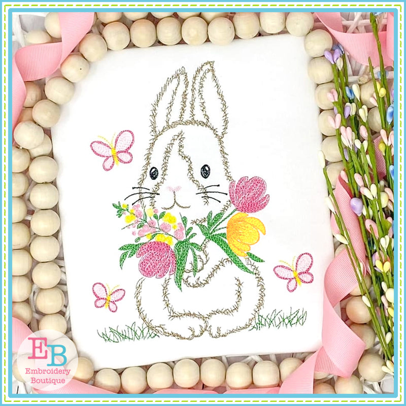 Bunny Butterflies Watercolor Embroidery Design, Embroidery