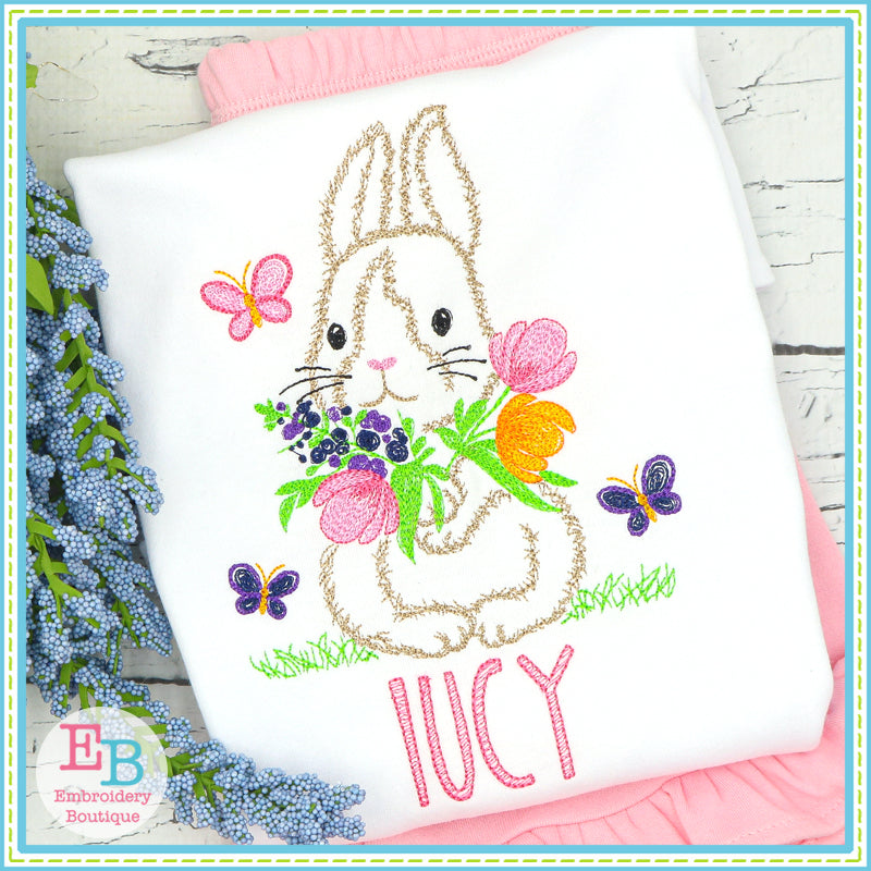 Bunny Butterflies Watercolor Embroidery Design, Embroidery