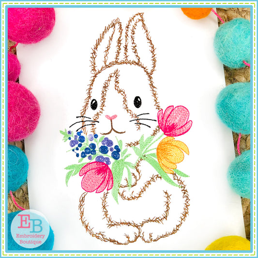 Bunny Flowers Watercolor Embroidery Design, Embroidery
