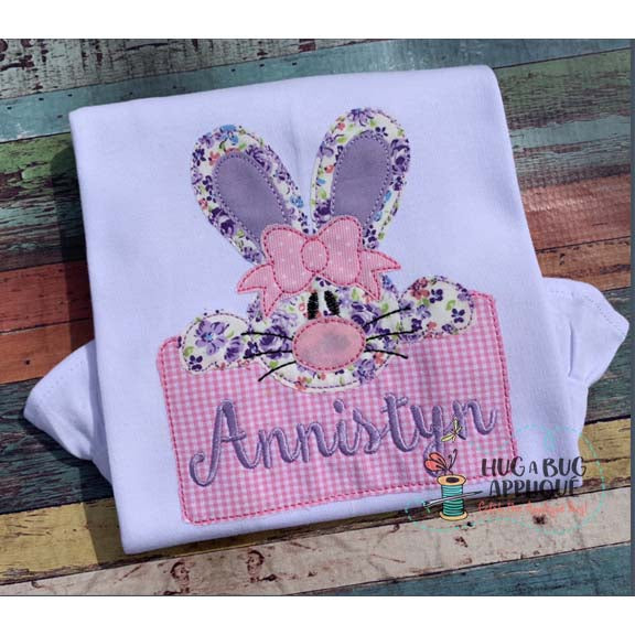 Bunny Girl Box Bean Stitch Applique Design, Applique