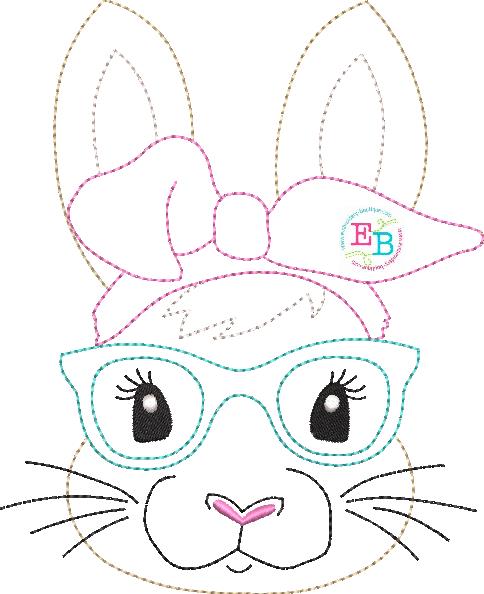 Bunny Glasses Bandana Bean Stitch Applique, Applique