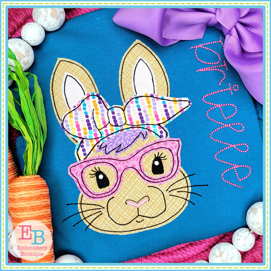 Bunny Glasses Bandana Bean Stitch Applique, Applique