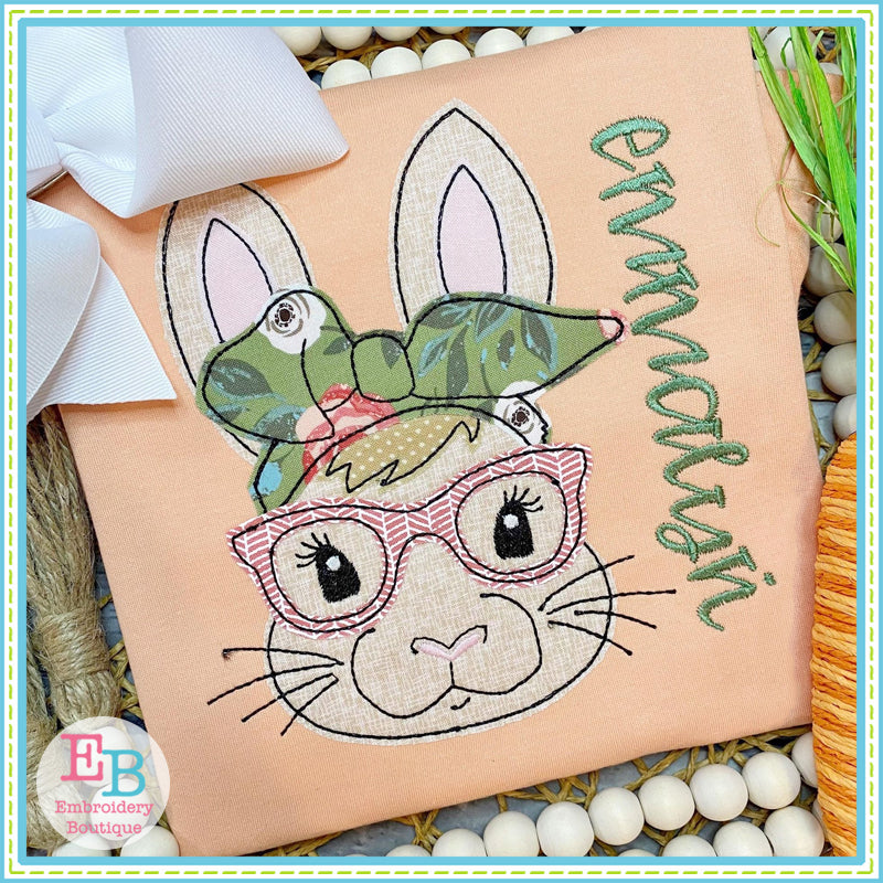 Bunny Glasses Bandana Bean Stitch Applique, Applique