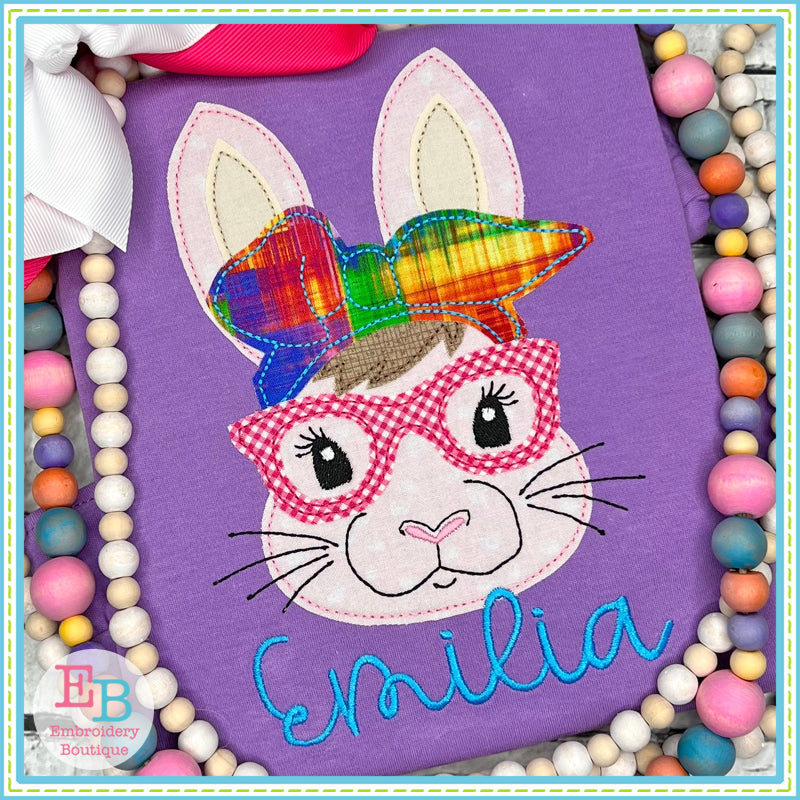 Bunny Glasses Bandana Bean Stitch Applique, Applique