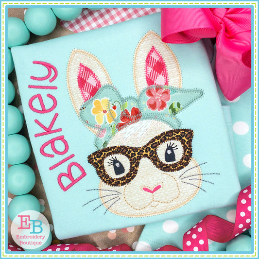 Bunny Glasses Bandana Zigzag Applique, Applique