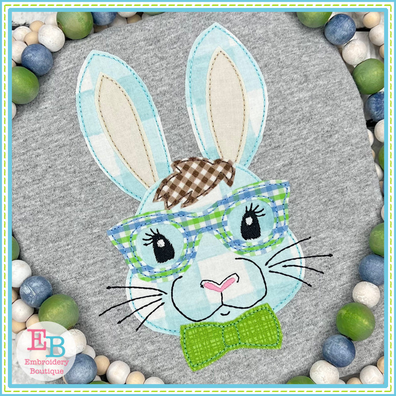 Bunny Glasses Bow Tie Bean Stitch Applique, Applique