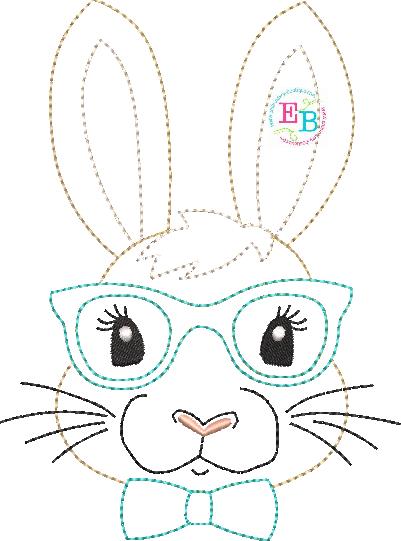 Bunny Glasses Bow Tie Bean Stitch Applique, Applique