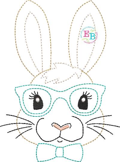 Bunny Glasses Bow Tie Bean Stitch Applique, Applique