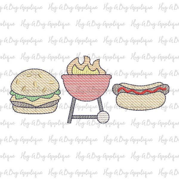 Burger Grill Dog Sketch Stitch Embroidery Design, Embroidery