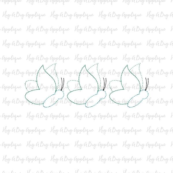 Butterfly Trio Bean Stitch Applique Design, Applique