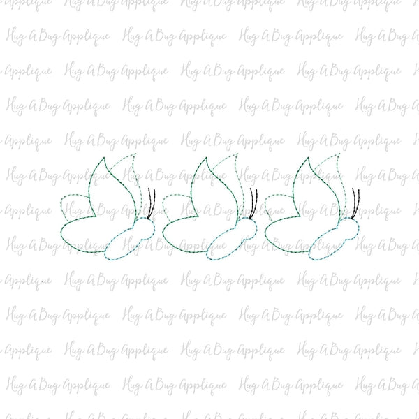 Butterfly Trio Bean Stitch Applique Design, Applique