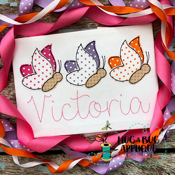 Butterfly Trio Bean Stitch Applique Design, Applique