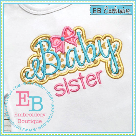 Baby Sister Bow Applique, Applique