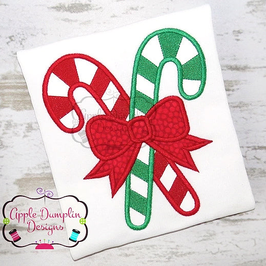 Candy Canes with Bow Applique Design, applique