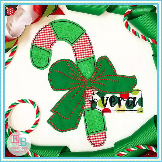 Candy Cane Big Bow Bean Applique, Applique