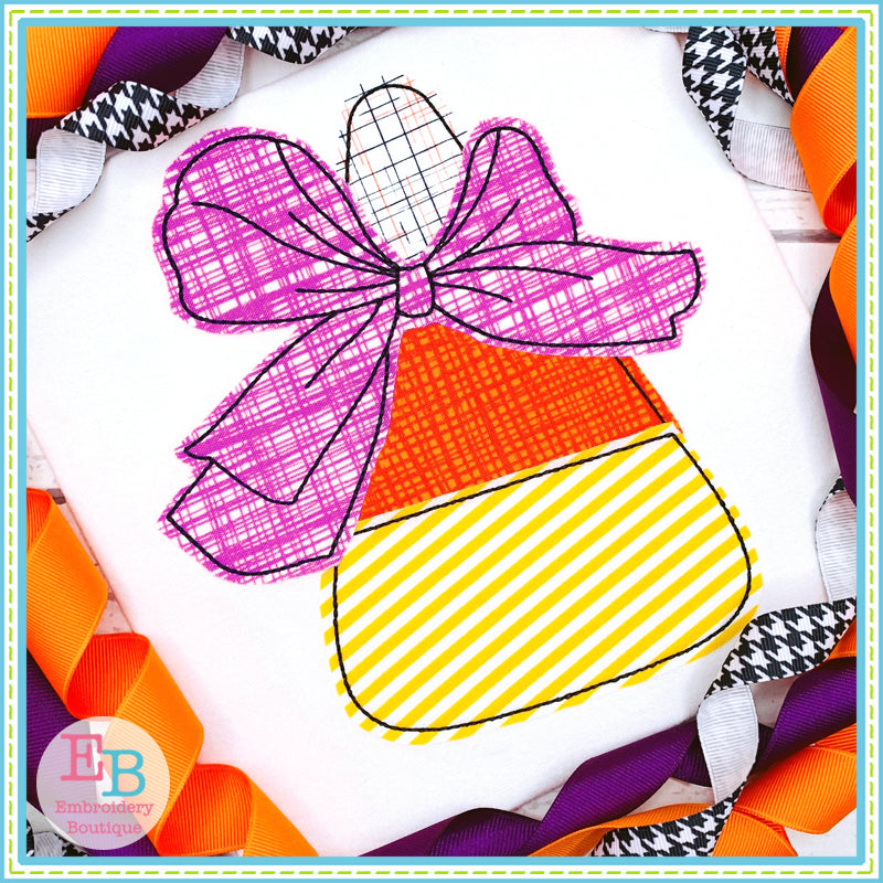 Candy Corn Big Bow Bean Stitch Applique, Applique