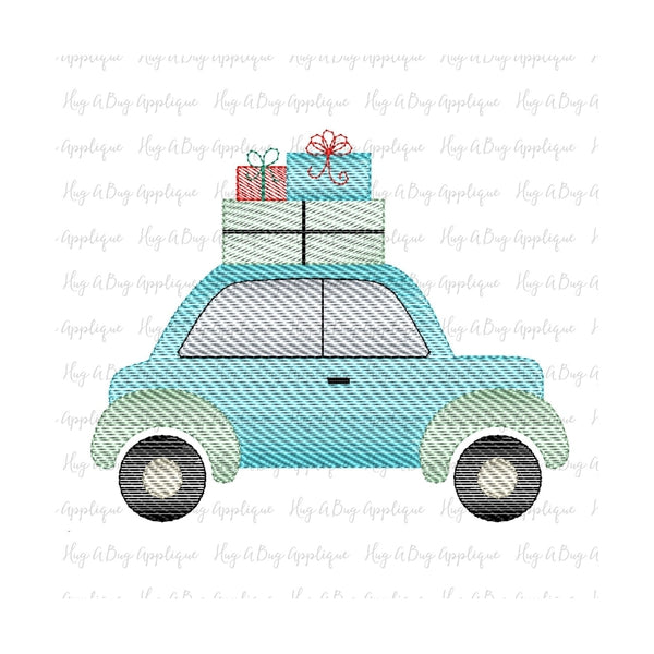Christmas Car Gifts Sketch Stitch Embroidery Design, Embroidery