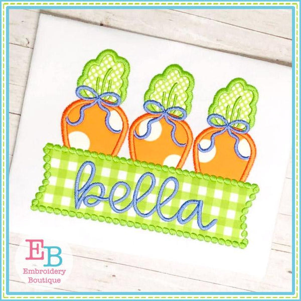Carrot Bows Banner Satin Applique, Applique
