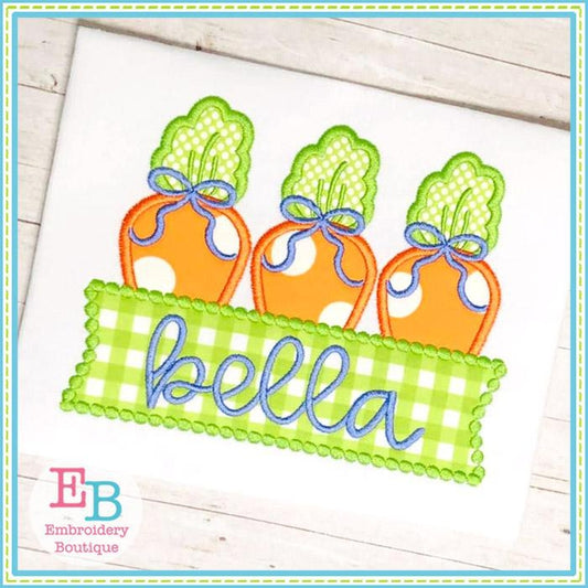 Carrot Bows Banner Satin Applique, Applique