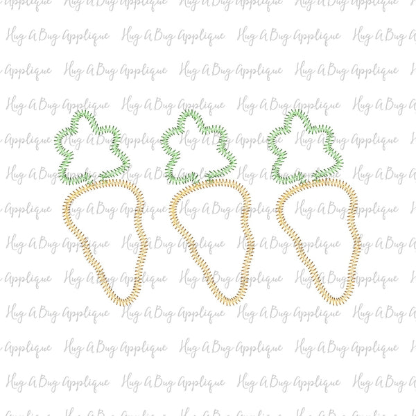 Carrot Trio Zig Zag Stitch Applique Design, Applique