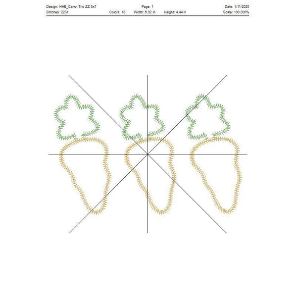 Carrot Trio Zig Zag Stitch Applique Design, Applique