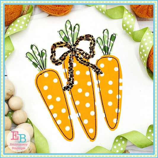 Carrots Trio Bow Bean Stitch Applique, Applique