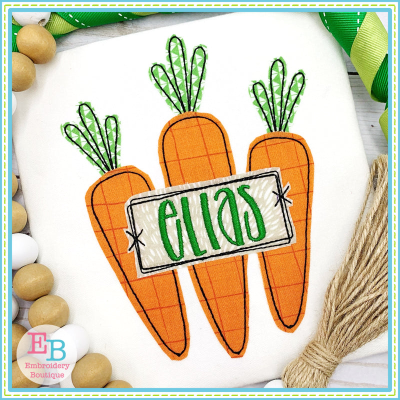 Carrots Trio Tag Bean Stitch Applique, Applique