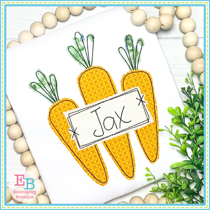 Carrots Trio Tag Bean Stitch Applique, Applique