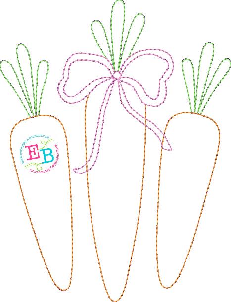 Carrots Trio Bow Bean Stitch Applique, Applique