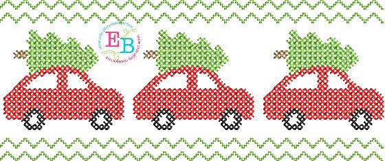 Car Tree Cross Stitch Embroidery Design, Embroidery