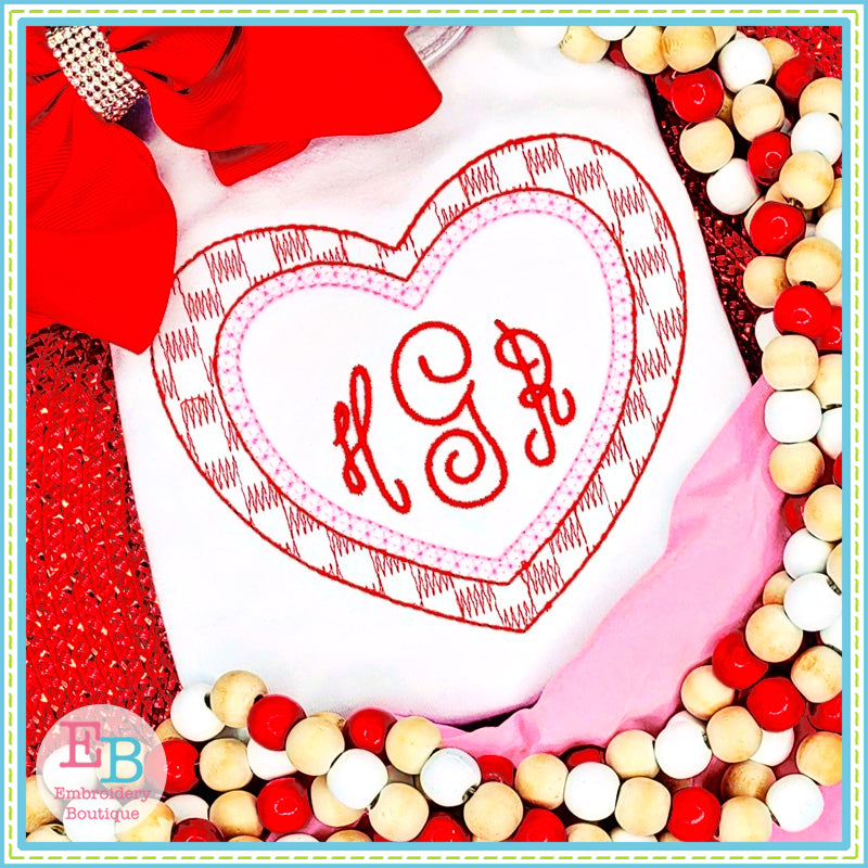 Checkered Valentine Heart Embroidery Design, Embroidery Designs