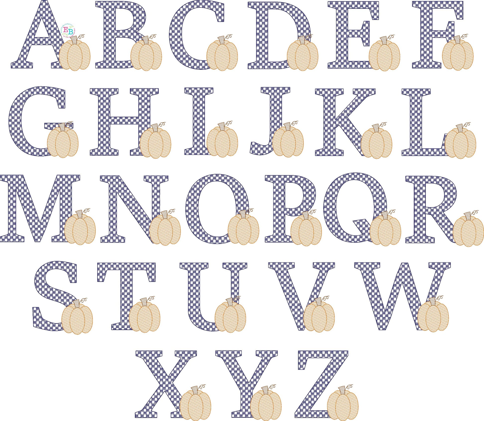 Checkered Pumpkin Embroidery Font, Embroidery Font