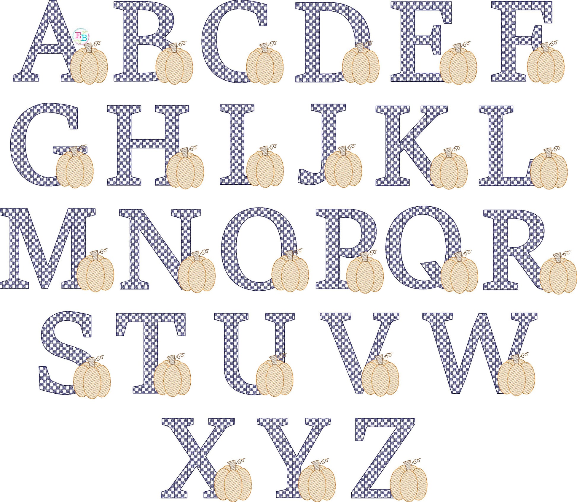 Checkered Pumpkin Embroidery Font, Embroidery Font