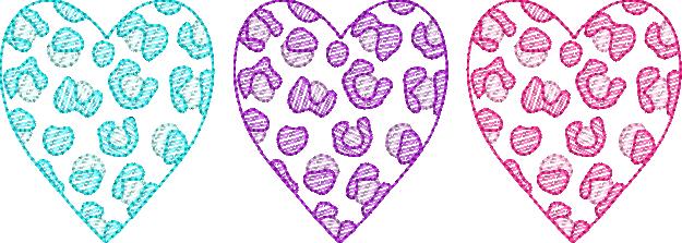 Cheetah Heart Trio Sketch Embroidery Design, Embroidery