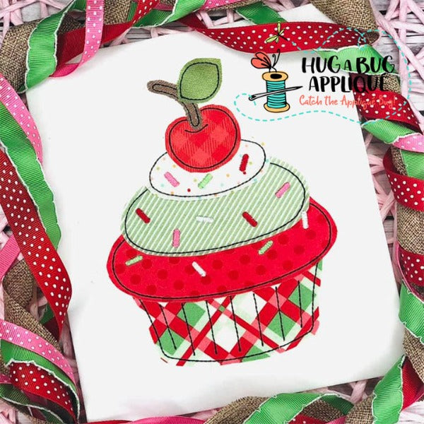 Cherry Cupcake Bean Stitch Applique Design, Applique