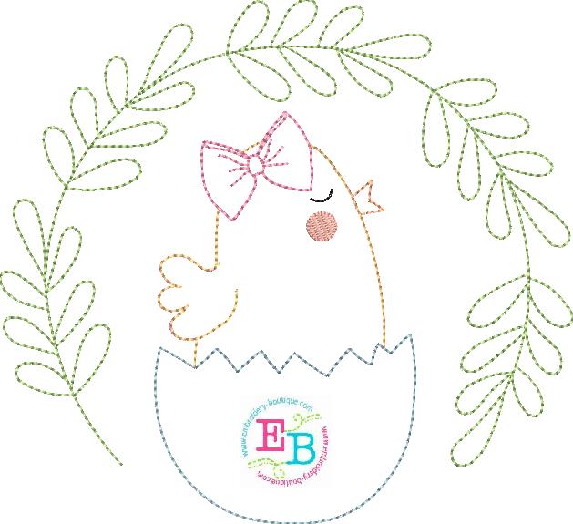 Chick Bow Egg Leaves Bean Stitch Applique, Applique, Embroidery Boutique