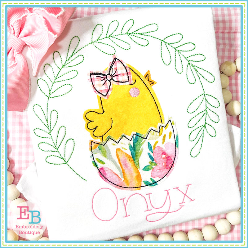 Chick Bow Egg Leaves Bean Stitch Applique, Applique, Embroidery Boutique