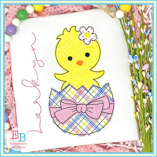Chick Egg Bow Bean Stitch Applique, Applique