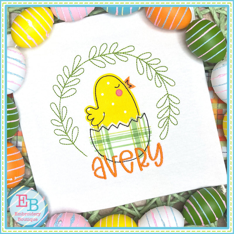 Chick Egg Leaves Bean Stitch Applique, Applique, Embroidery Boutique