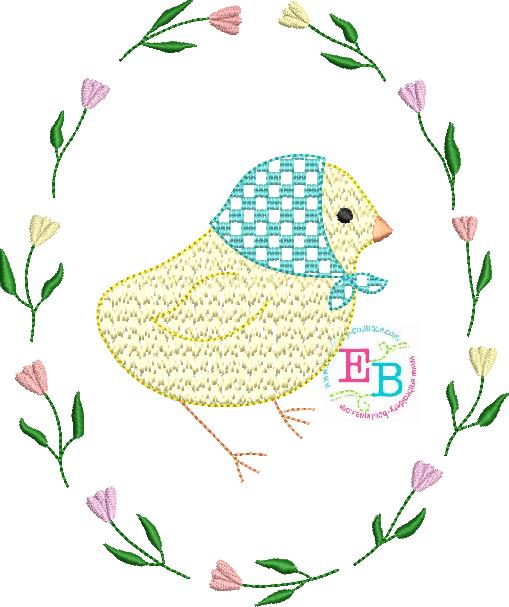 Chick Sketch Tulip Frame Embroidery Design, Embroidery Design, Embroidery Boutique