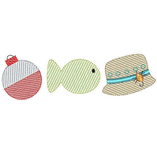 Fishing Trio Sketch Embroidery Design, Embroidery